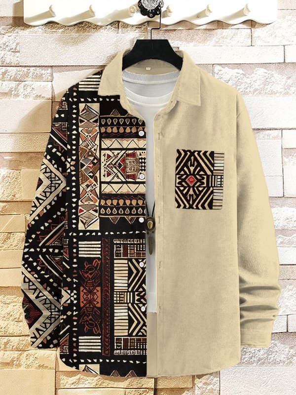 Men's African Traditional Pattern Art Print Long Sleeve Shirt