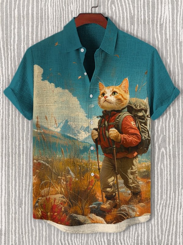 Men's Cat Hike Art Print Shirt