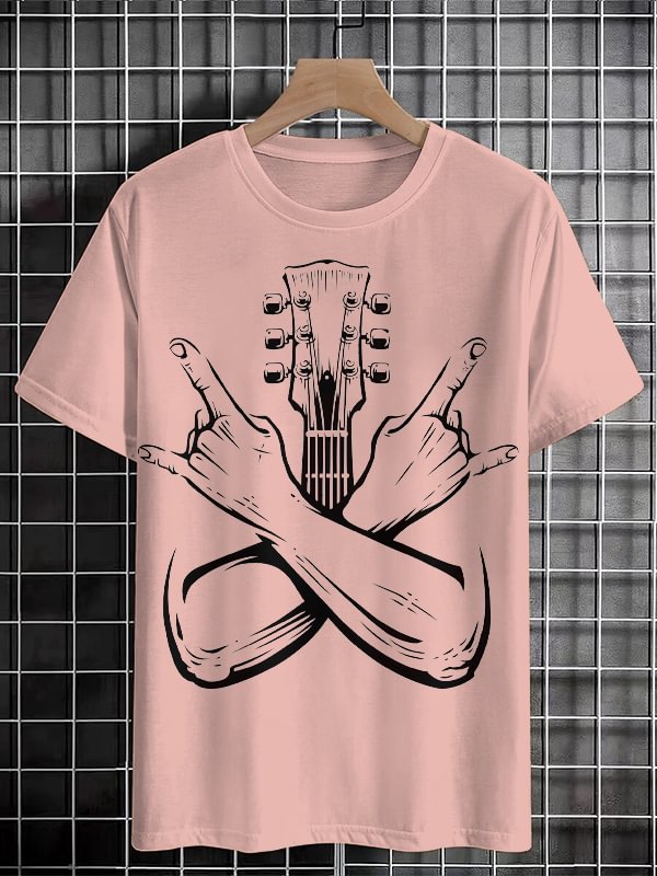 Men's Rock And Roll Abstract Guitar Graphic Print Cotton Casual T-Shirt