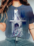 Women's Retro Calligraphy Art Totem Pattern Palace Art Print Casual T-Shirt