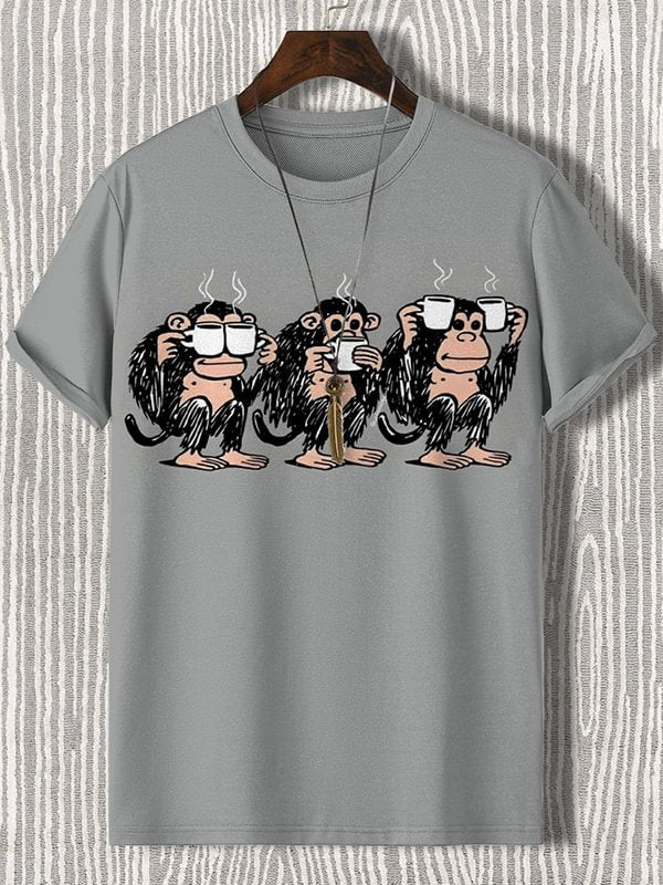 Men's Coffee Gorilla Art Print Casual T-Shirt