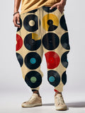 Men's Music Lovers Vintage Vinyl Print Loose Drawstring Waist Sweatpants