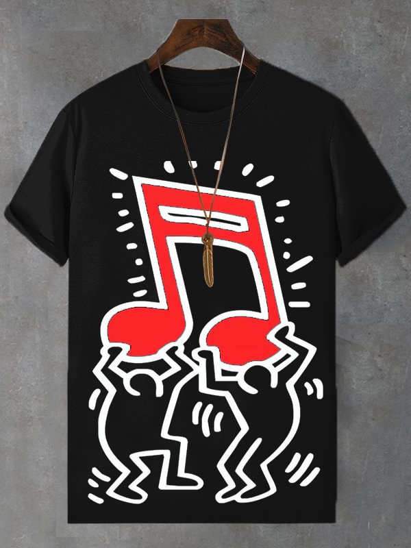 Men's Man Holding Musical Note Print Cotton Casual T-Shirt
