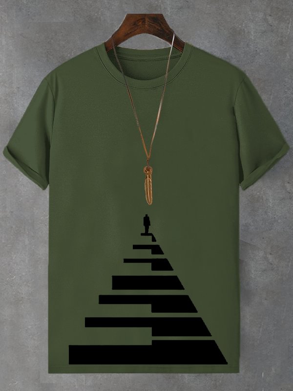 Men's Piano Key Stairs Art Print Cotton Casual T-Shirt