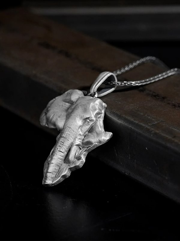 Men's Retro Punk African Elephant Head Pendant Necklace