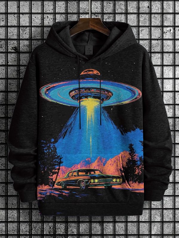 Men's UFO Kidnaps Car Art Print Hooded Sweatshirt
