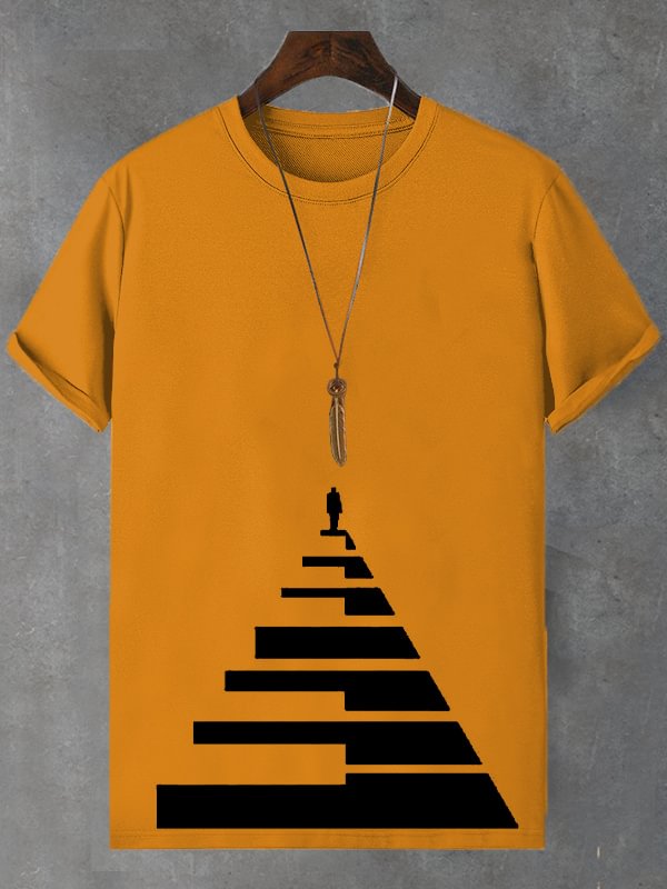 Men's Piano Key Stairs Art Print Cotton Casual T-Shirt