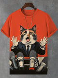 Men's Frightened Cat Celebrity Interview Art T-Shirt