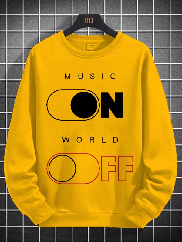 Men's Music On World Off Print Cotton Long Sleeve T-Shirt Thin Sweatshirt