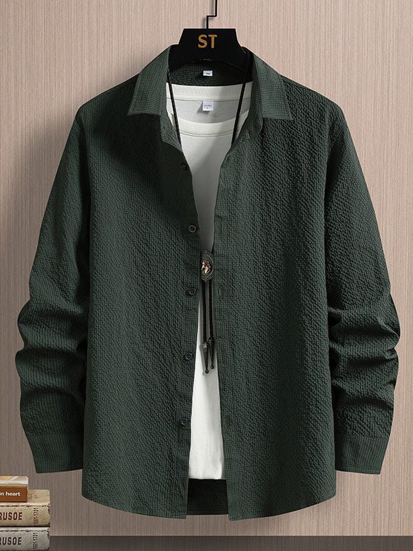 Men's Business Casual Turndown Collar Solid Color Shirt