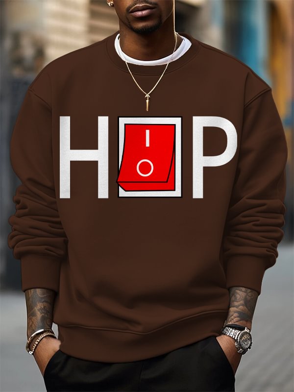 Men's Hiphop Switch Toggle Button Art Print Cotton Casual Sweatshirt