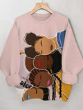 Women's Brown Girls Print Casual Sweatshirt