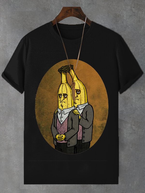 Men's Introverted Bananas Print Cotton Casual T-Shirt