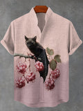 Men's Black Bat Dark Pink Halloween Print Shirt
