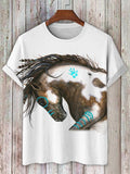 Men's Retro Western Horse Graphic Print Casual T-Shirt