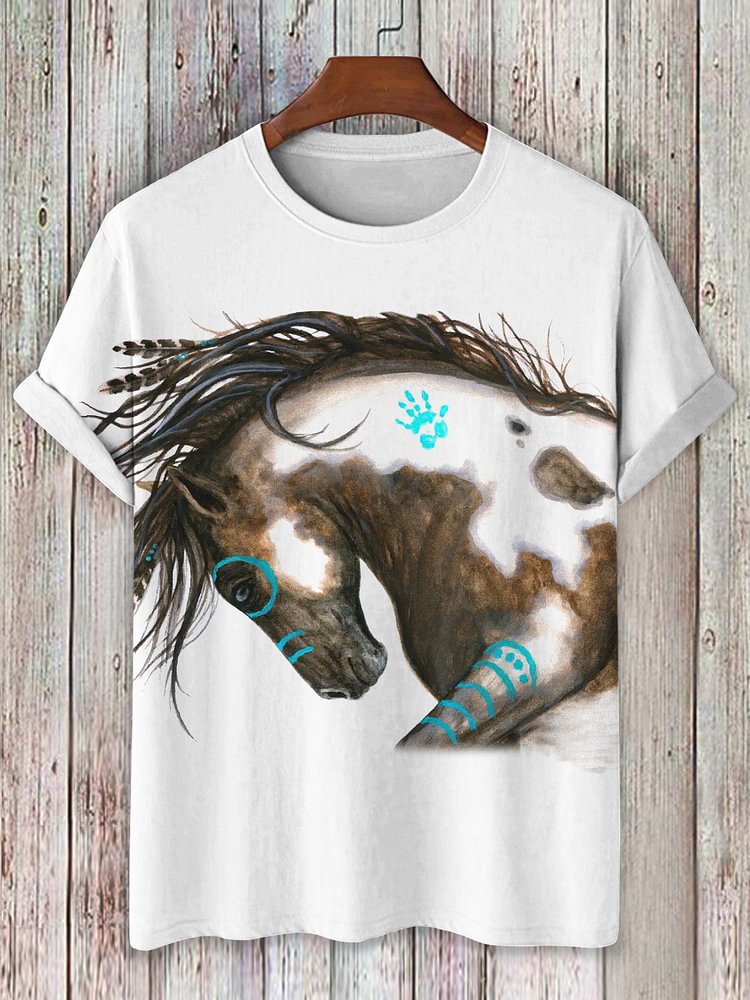 Men's Retro Western Horse Graphic Print Casual T-Shirt