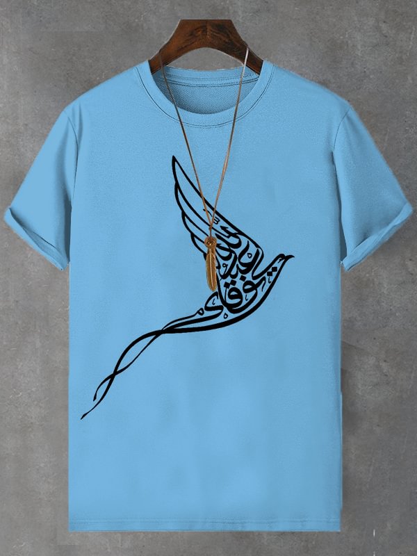 Men's Peace Dove Calligraphy Art Print Cotton Casual T-Shirt