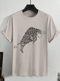 Men's Bull Arabic Calligraphy Graphic Print Cotton Casual T-Shirt
