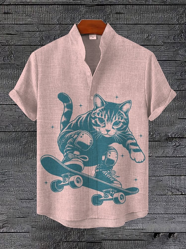 Men's Skateboard Cat Graphic Print Shirt