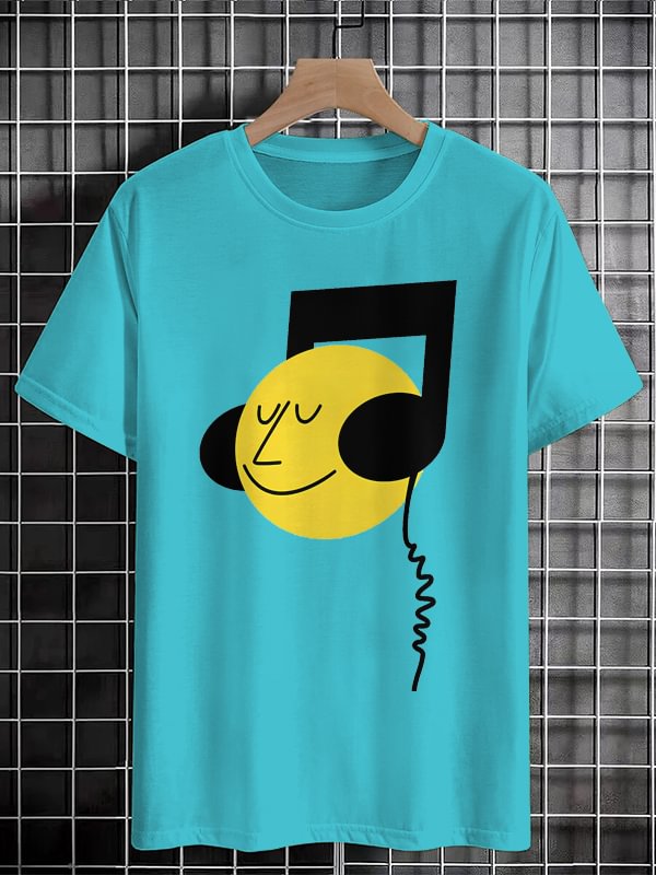 Men's Musical Note Fun Art Print Cotton Casual T-Shirt
