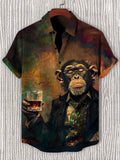 Men's Gentleman Gorilla Boss Drinking Print Shirt