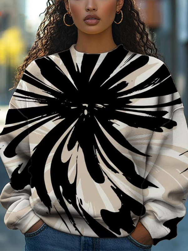 Women's Abstract Floral Geometric Pattern Art Print Casual Sweatshirt