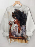 Women's Drinking Coffee Watercolor Painting Print Casual Sweatshirt