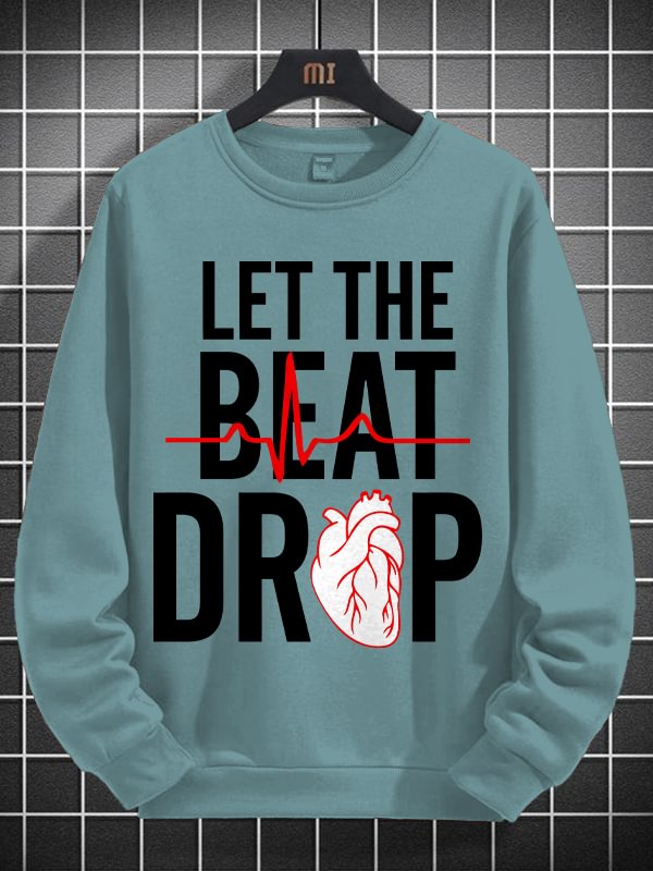 Men's Let The Beat Drop Heartbeat Graphic Print Cotton Long Sleeve T-Shirt Thin Sweatshirt