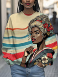 Women's Japanese Geisha Striped Print Cozy Sweatshirt