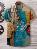 Men's Retro Calligraphy Art Print Casual V Neck T-Shirt