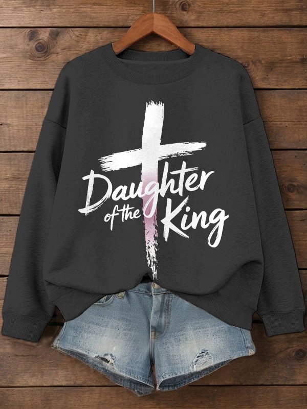 Women's Daughter of the King Print Cotton Long Sleeve T-Shirt Thin Sweatshirt