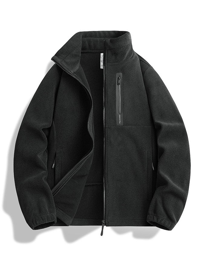 Men's Solid Color Zipper Pocket Outdoor Warm Jacket