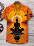 Men's Meditation Human Chakra Spiritual Art Print Linen Blend V Neck T-Shirt