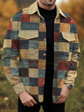 Men's Colorblock Plaid Print Denim-Like Long Sleeve Shirt