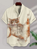 Men's Crazy Cat Abstract Art Line Print Short Sleeve Shirt