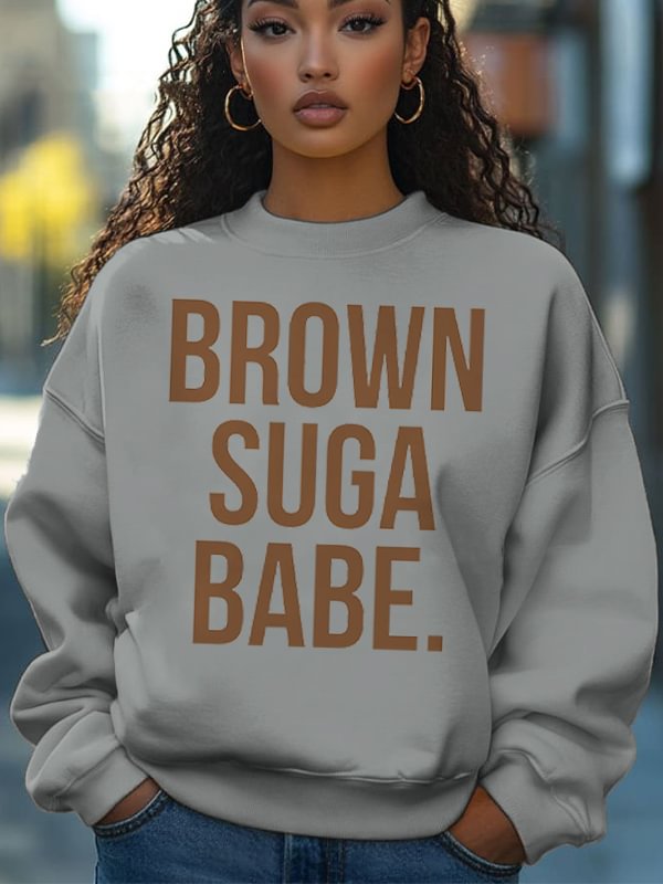 Women's Brown Suga Babe Print Cotton Long Sleeve T-Shirt Thin Sweatshirt