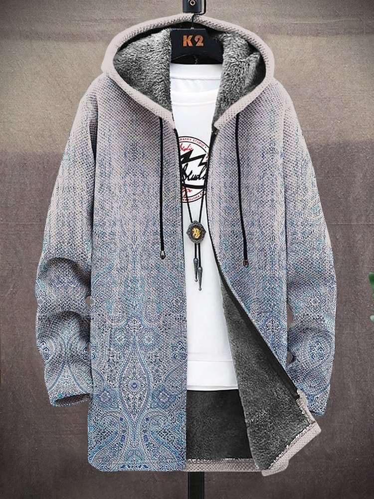 Men's Ethnic Paisley Pattern Art Print Hooded Trench Coat