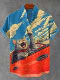 Men's Retro Funny Cat City Racing Art Casual Shirt