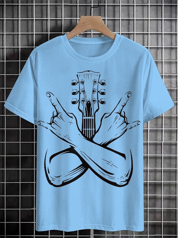 Men's Rock And Roll Abstract Guitar Graphic Print Cotton Casual T-Shirt