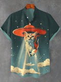 Men's Funny UFO Sucks Away The Cowboy Cat Art Print Shirt