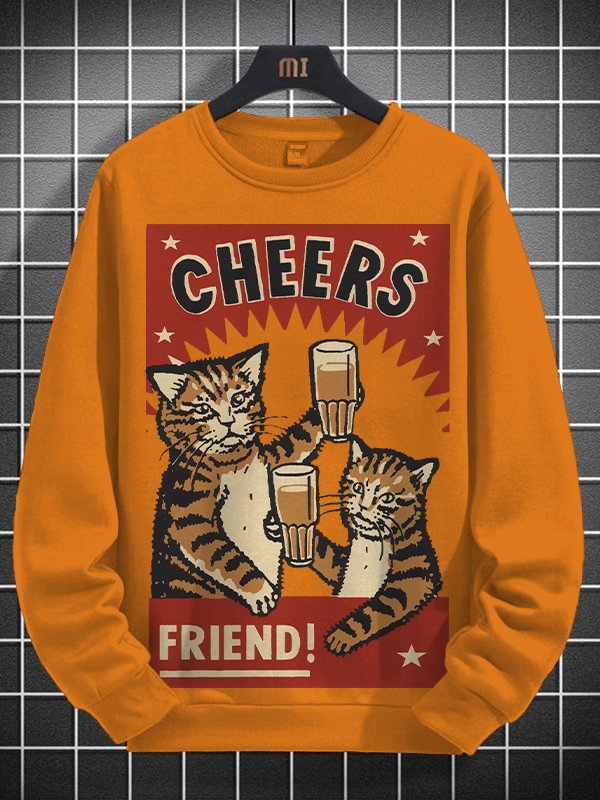 Men's Cheers Friend Art Print Cotton Casual Sweatshirt