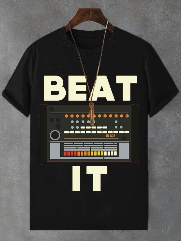 Men's Beat It Vintage Music Art Print Cotton Casual T-Shirt