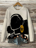 Women's Black Girl Portrait Art Print Knit Sweatshirt