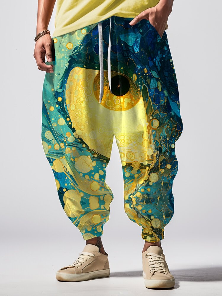 Men's Dream Demon Eye Abstract Fluid Art Print Loose Drawstring Waist Sweatpants