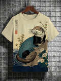 Men's Floral Otter Water Japanese Art Print Casual Short Sleeve T-Shirt