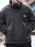 Men's Plain Stand-up Collar Drawstring Zip Up Casual Jacket