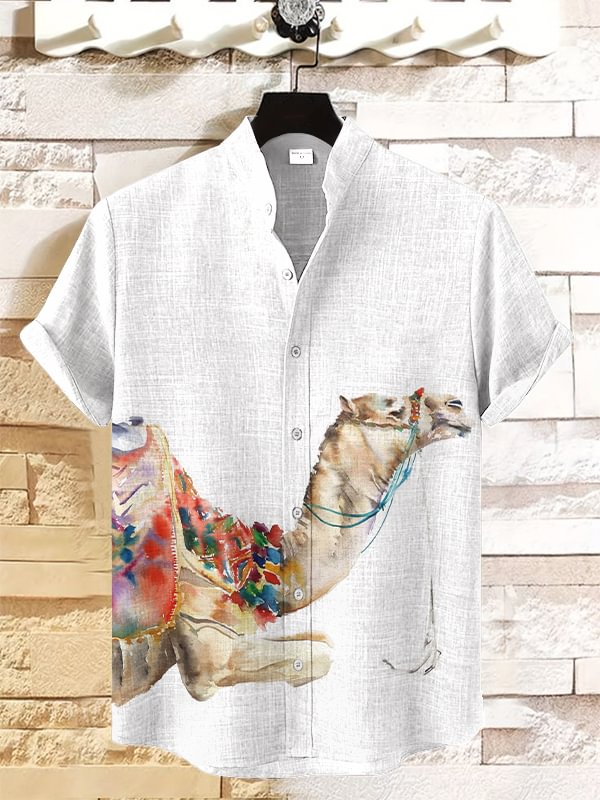 Men's Desert Camel Watercolor Art Print Casual Shirt