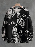 Men's Cat Polka Dot Art Print Knit Sweatshirt