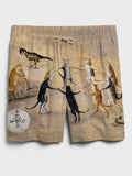 Men's Mysterious Ritual Primitive Tribal Cat Art Print Shorts