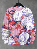 Men's Japanese Art White Cat Floral Print Casual Sweatshirt